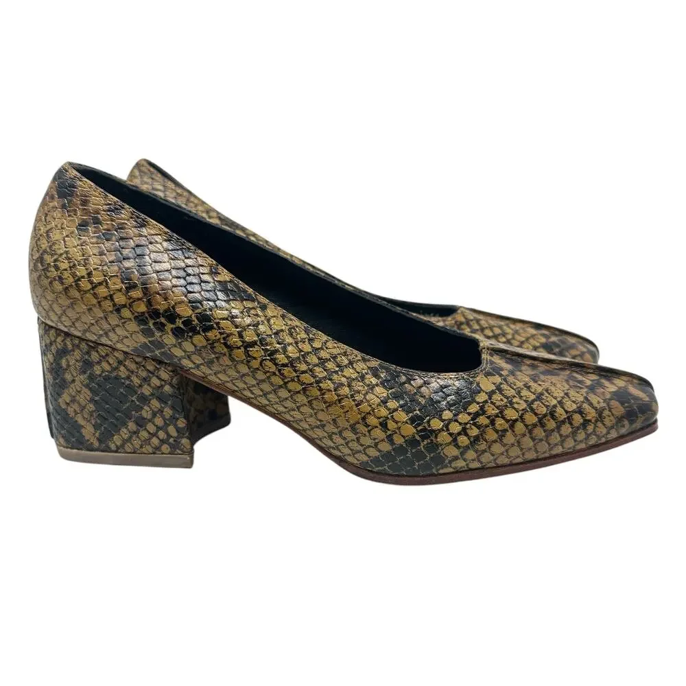No. 6 Heels Pumps Shoes Snakeskin‎ Leather Square Toe Brown Tan Size US 6
